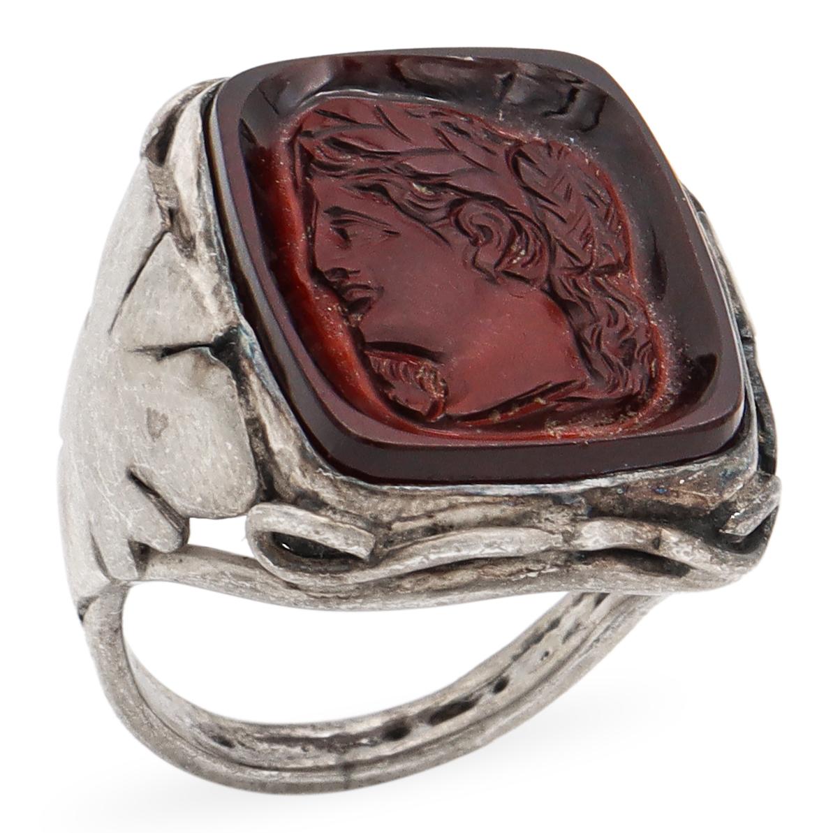 Antique Sterling Silver Hardstone Cameo Cocktail Ring