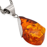 Taxco Mexico Sterling Silver Large Baltic Amber Pendant Byzantine Chain Necklace