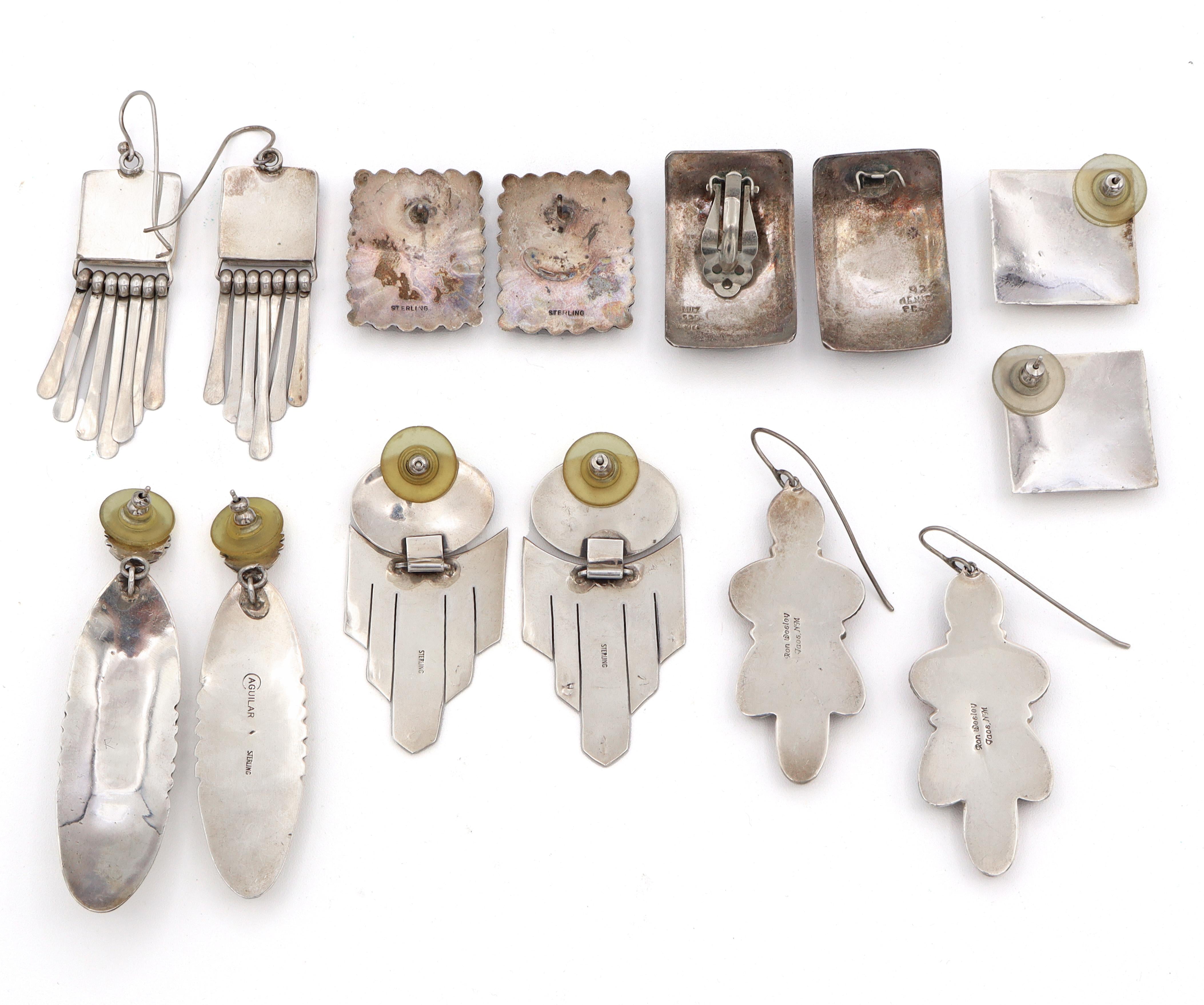 7 Pairs of Southwestern & Mexican Arist Sterling Silver Multi-Stone Earrings