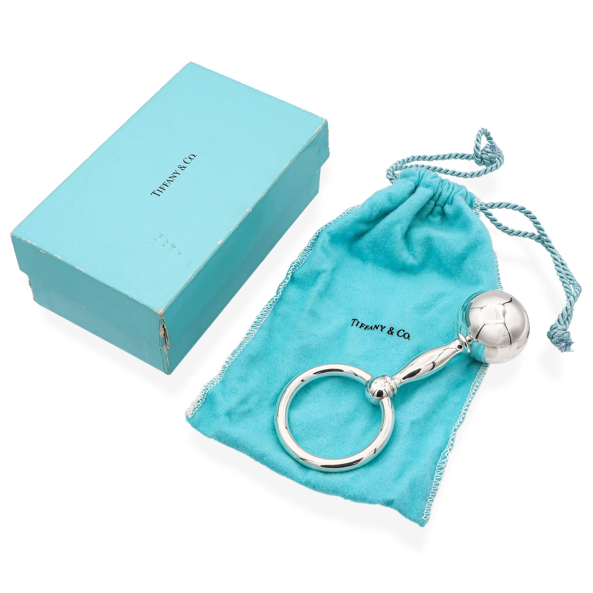 Vintage Tiffany & Co. Sterling Silver Baby Rattle + Box and Pouch