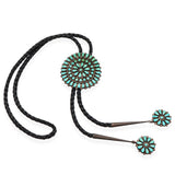 Vintage Zuni L.L. Signed Sterling Silver Turquoise Cluster Bolo Tie