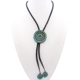 Vintage Zuni L.L. Signed Sterling Silver Turquoise Cluster Bolo Tie