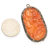 Antique Carved Carnelian Floral Pendant Brooch Pin with 10K Gold Bail