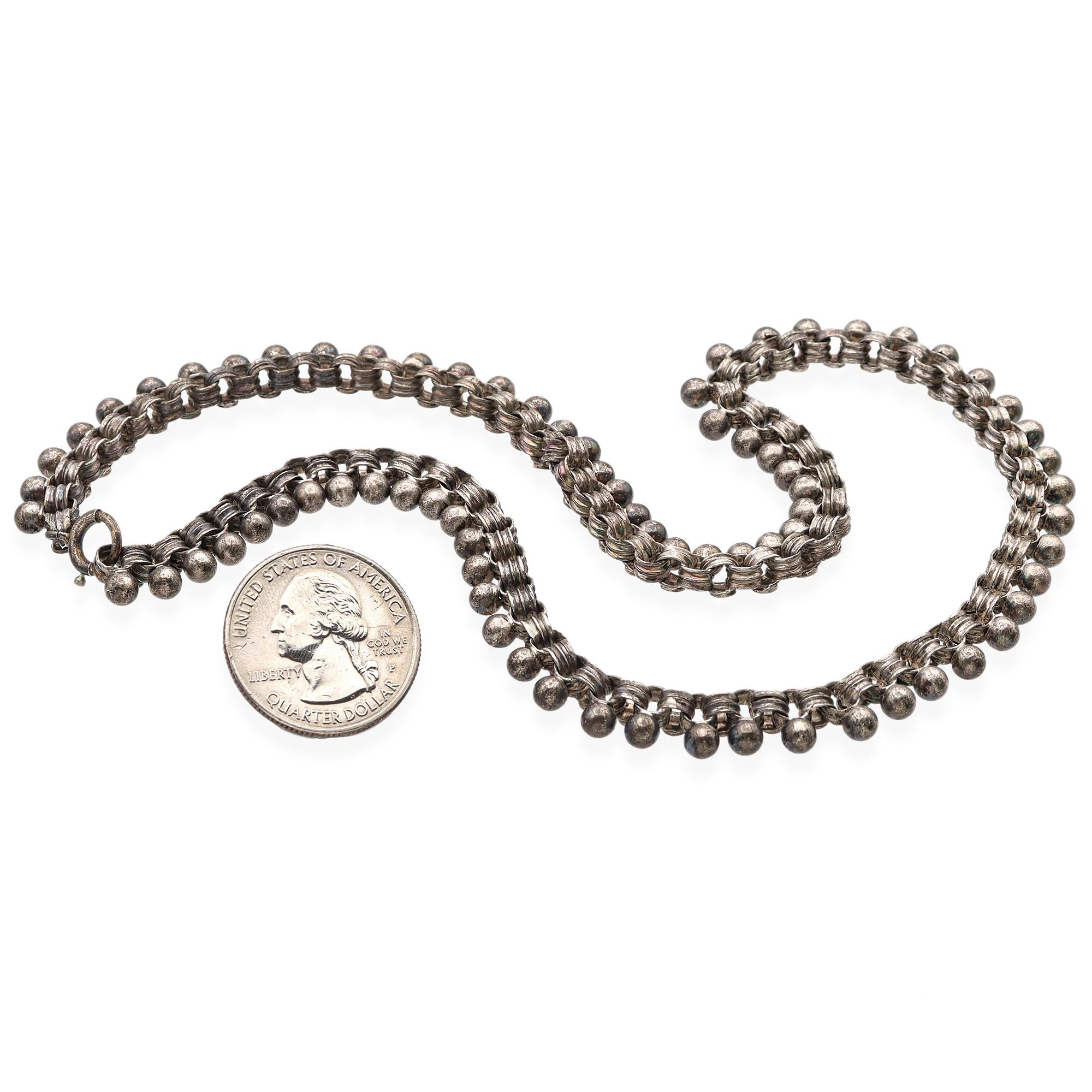 Antique Sterling Silver Cannonball Chain Necklace