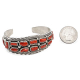 Vintage Navajo Melissa Yazzie Sterling Silver Red Coral Cuff Bracelet