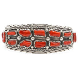 Vintage Navajo Melissa Yazzie Sterling Silver Red Coral Cuff Bracelet