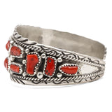 Vintage Navajo Melissa Yazzie Sterling Silver Red Coral Cuff Bracelet