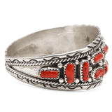 Vintage Navajo Melissa Yazzie Sterling Silver Red Coral Cuff Bracelet