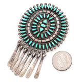 Vintage Zuni Sterling Silver Needlepoint Turquoise Cluster Brooch Pin Pendant