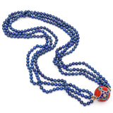 Vintage Chinese Cinnabar Cloisonne Lapis Beaded Multi-Strand Statement Necklace