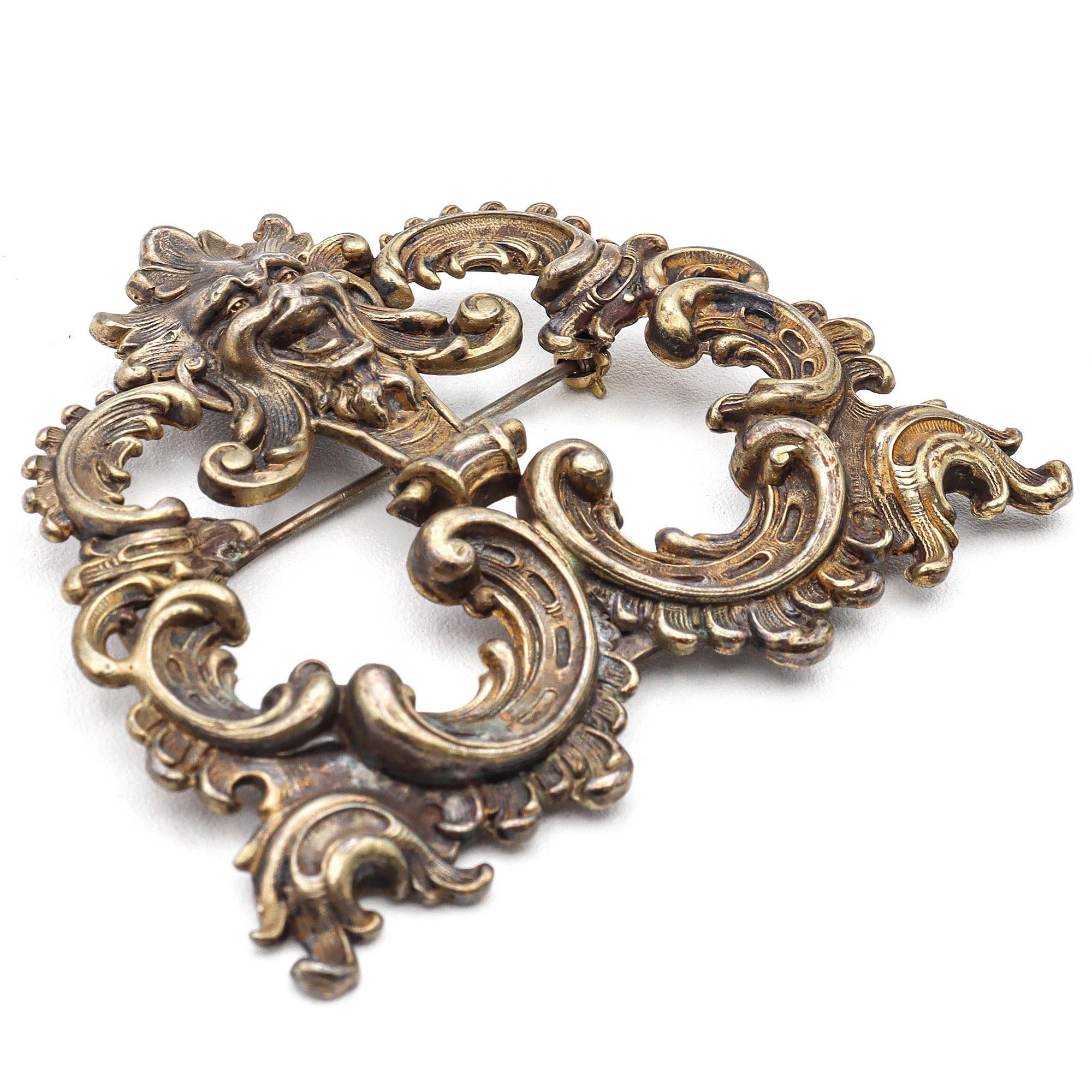 Antique Vermeil Gothic Filigree Brooch Pin