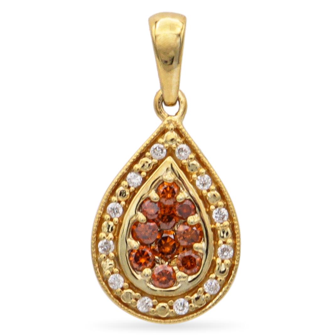 14K Yellow Gold Orange & White Diamond Pendant