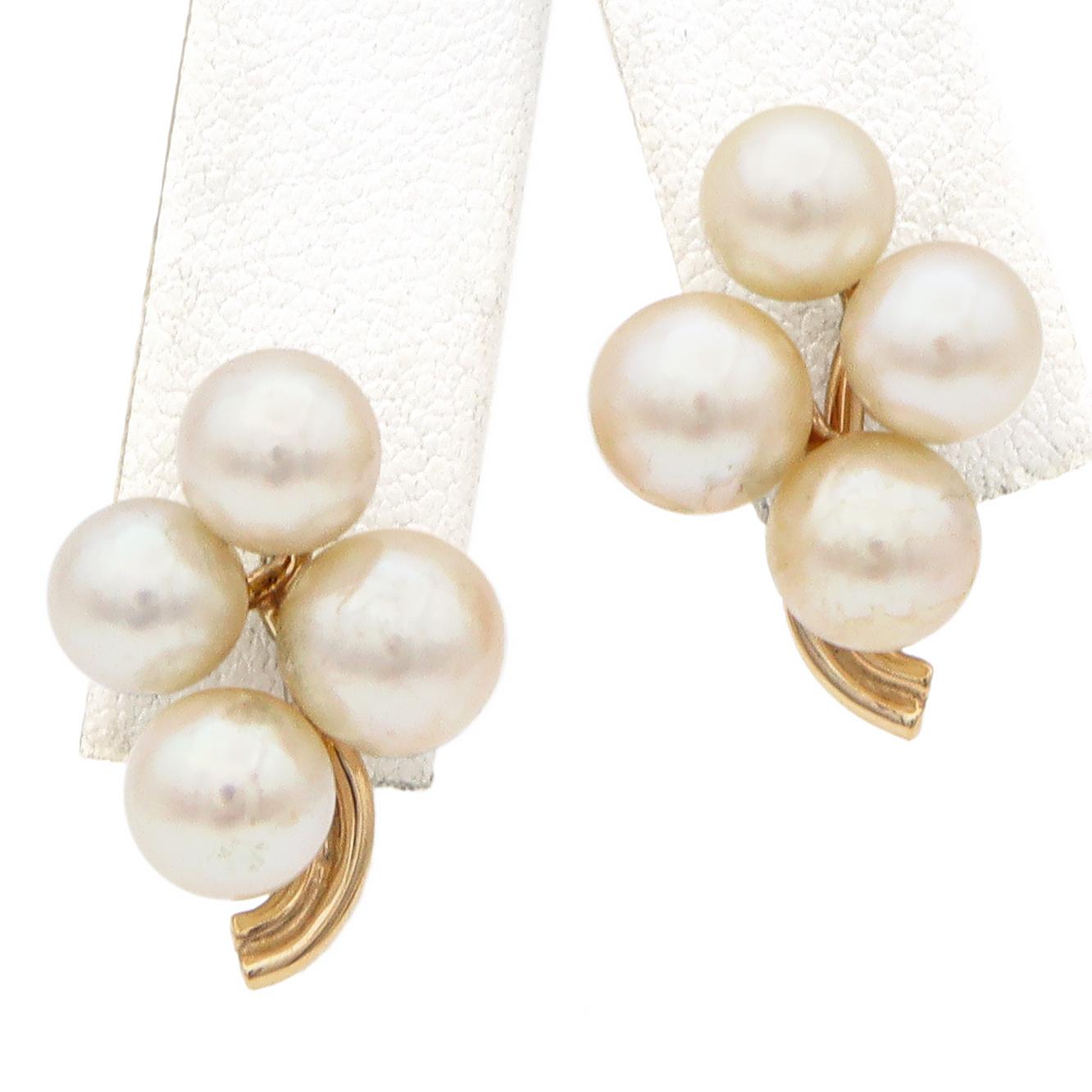 14K Yellow Gold Pearl Cluster Earrings