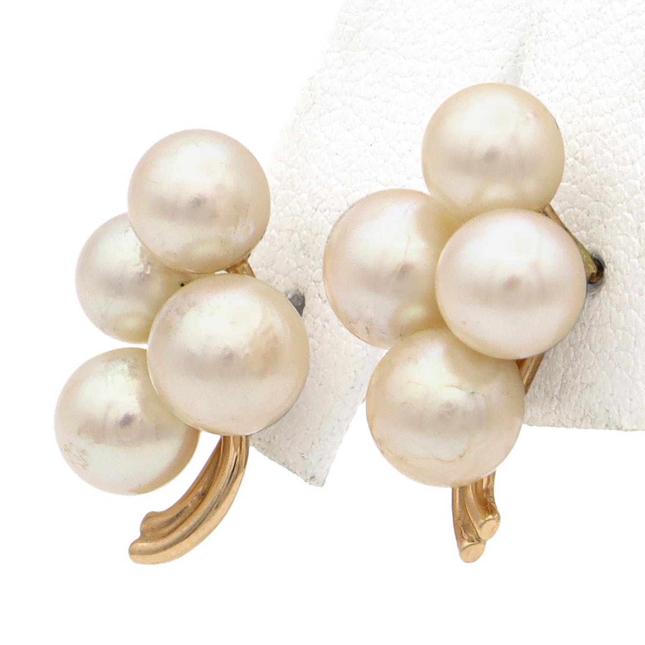 14K Yellow Gold Pearl Cluster Earrings