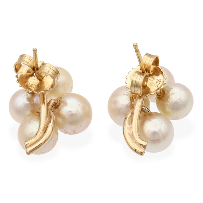 14K Yellow Gold Pearl Cluster Earrings