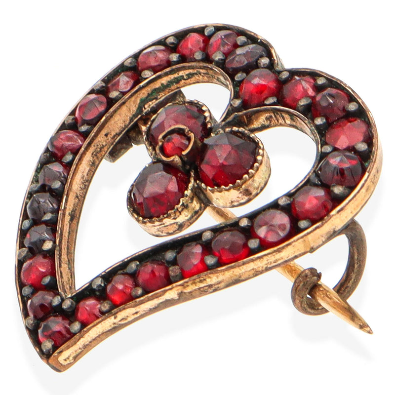 Vintage Gold Filled Bohemian Garnet Witch's Heart Brooch Pin