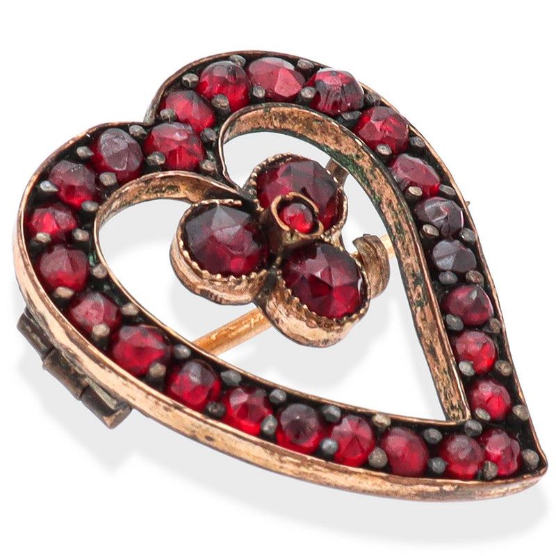 Vintage Gold Filled Bohemian Garnet Witch's Heart Brooch Pin