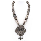 Vintage Sterling Silver Chinese Bat Graduated Beaded Strand Medallion Necklace