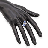 10K White Gold Lab Sapphire Diamond 2 Stone Oval Ring