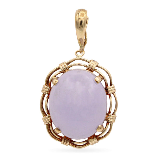 Vintage 14K Yellow Gold Lavender Jade Pendant Enhancer