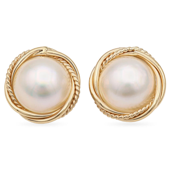 14K Yellow Gold Mabe Pearl Clip On Earrings