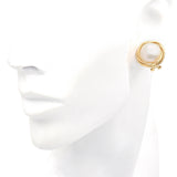 14K Yellow Gold Mabe Pearl Clip On Earrings