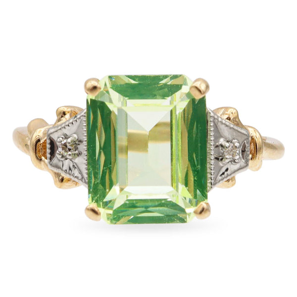 Vintage 14K Yellow and White Gold Green Lab Spinel Diamond Ring