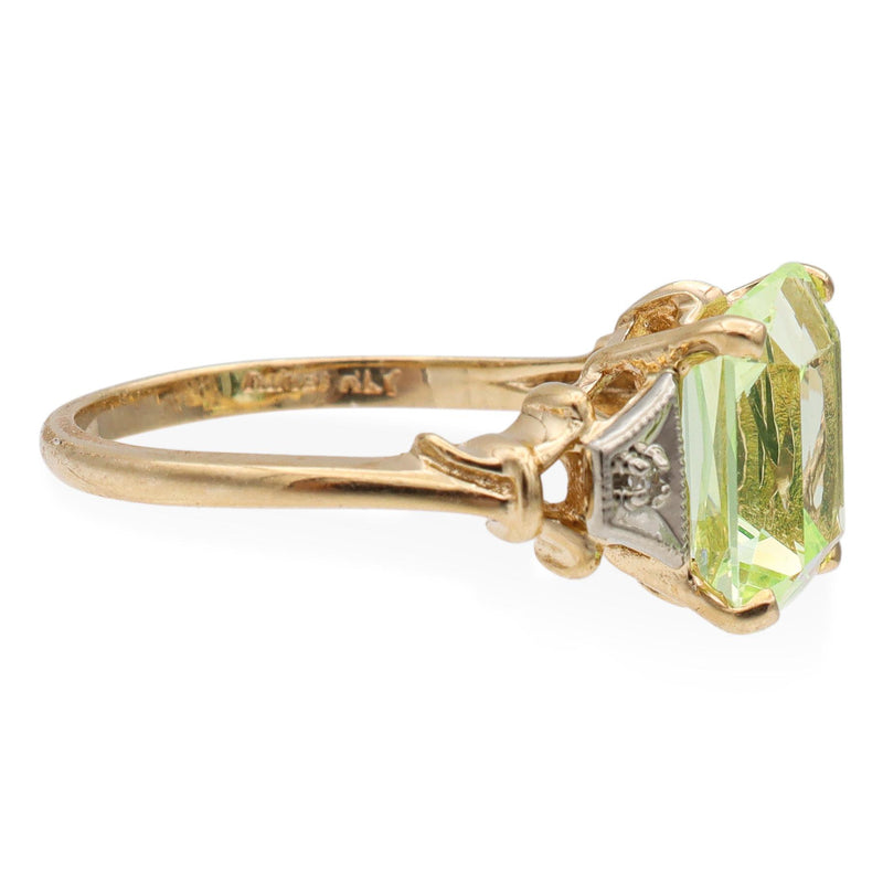 Vintage 14K Yellow and White Gold Green Lab Spinel Diamond Ring