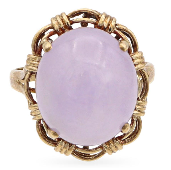 Vintage 14K Yellow Gold Oval Lavender Jade Cocktail Ring