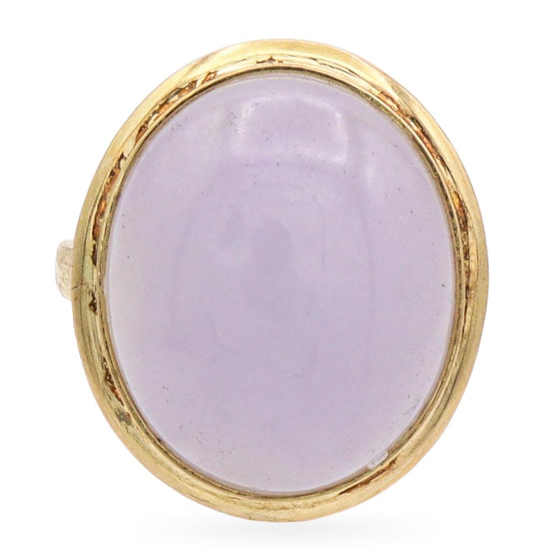 Vintage 14K Yellow Gold Oval Lavender Jade Cocktail Ring