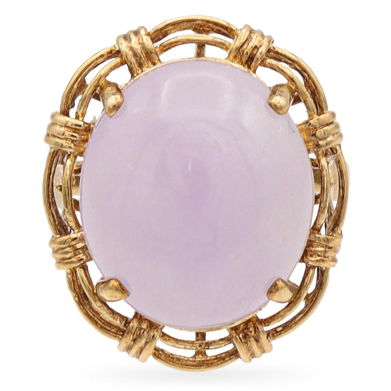 Vintage 14K Yellow Gold Oval Lavender Jade Cocktail Ring