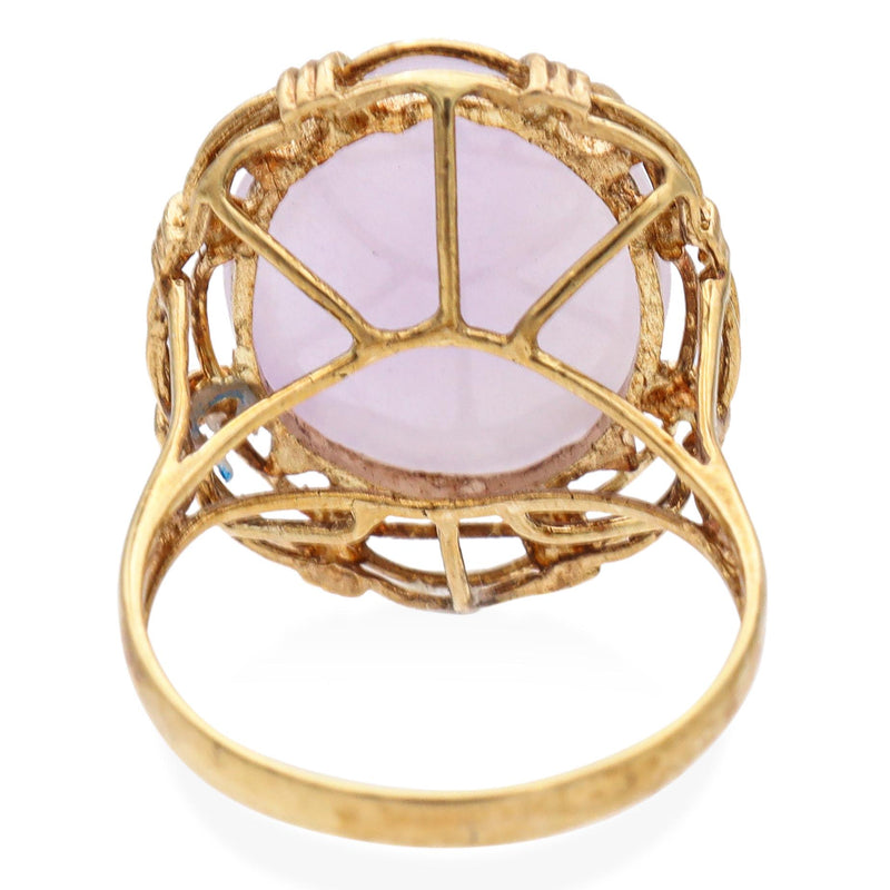 Vintage 14K Yellow Gold Oval Lavender Jade Cocktail Ring