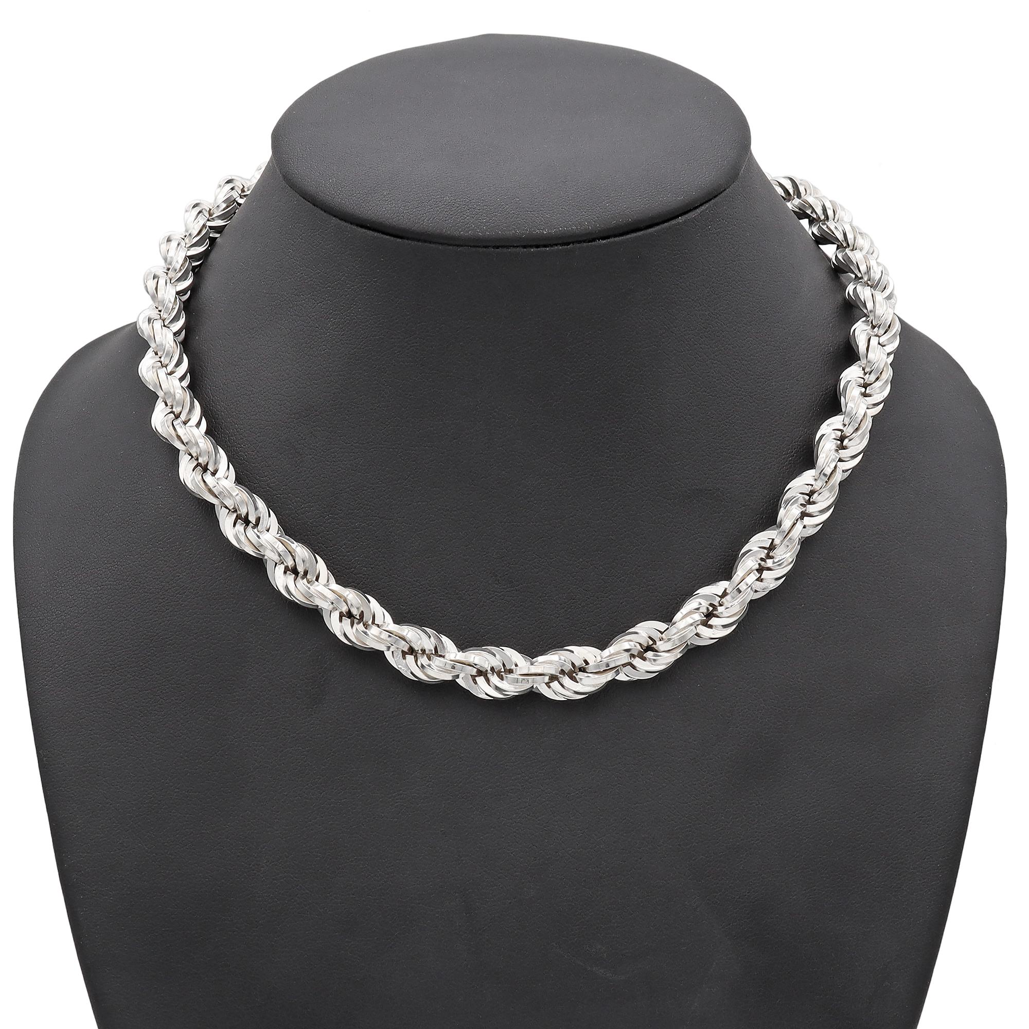 Sterling Silver Chunky Twist Rope Chain Link Necklace