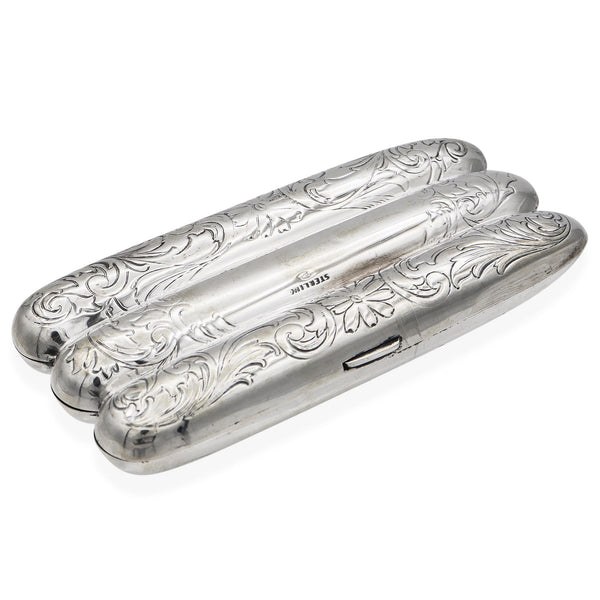 Antique Sterling Silver Floral Motif Cigar Case