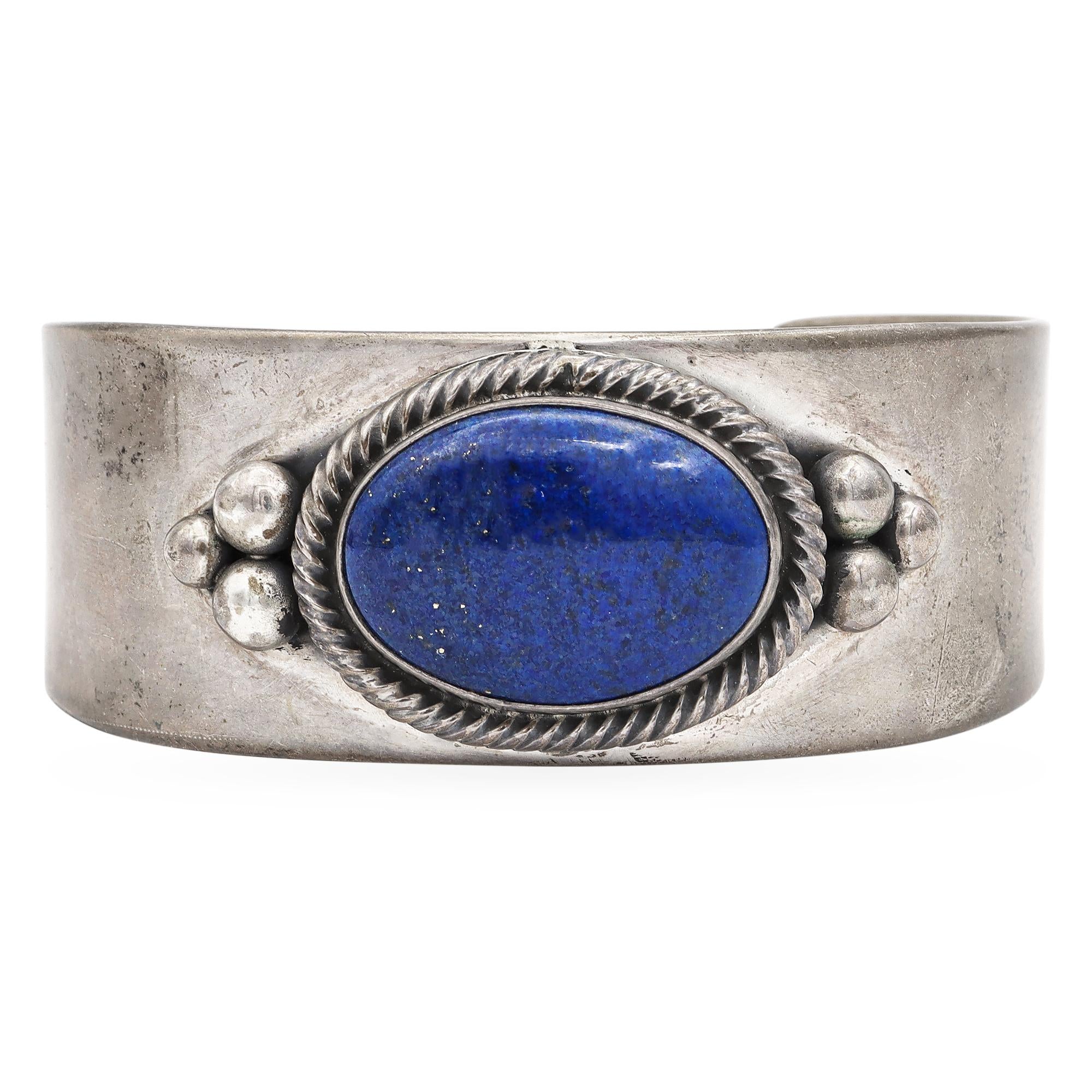 Vintage James W. Toadlena Navajo Sterling Silver Lapis Lazuli Cuff Bracelet