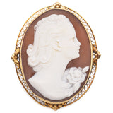 Antique 14K Yellow Gold Cameo Shell Brooch Pin