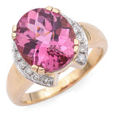 Estate 14K Yellow Gold 6.59Ct Pink Tourmaline & Diamonds Oval Cocktail Ring