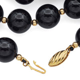 Vintage 14K Yellow Gold Black Onyx Beaded Strand Necklace 35 Inches