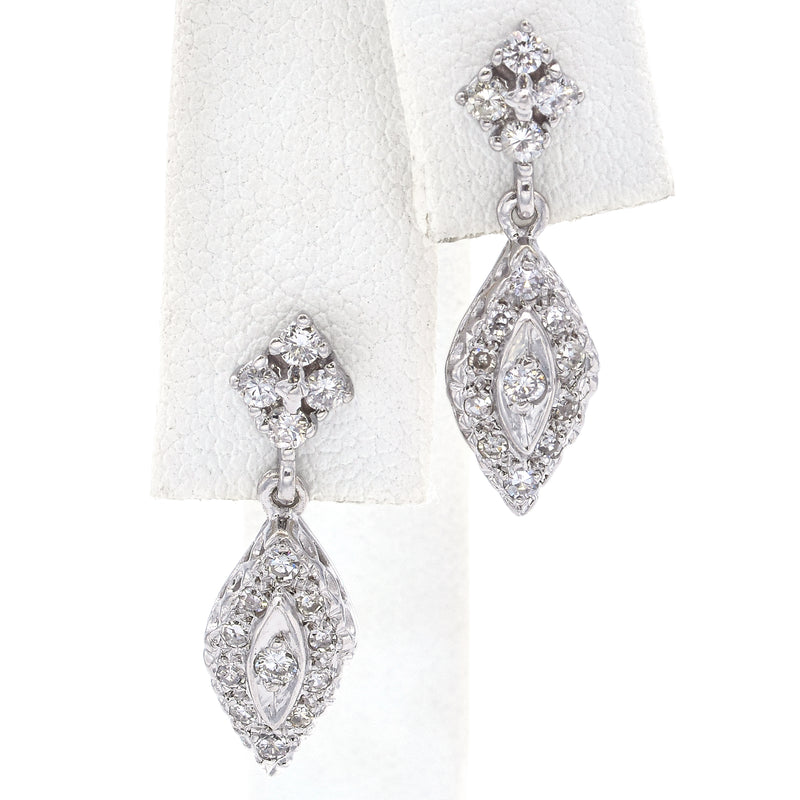 Vintage 14K White Gold 0.30 TCW Diamond Drop Earrings