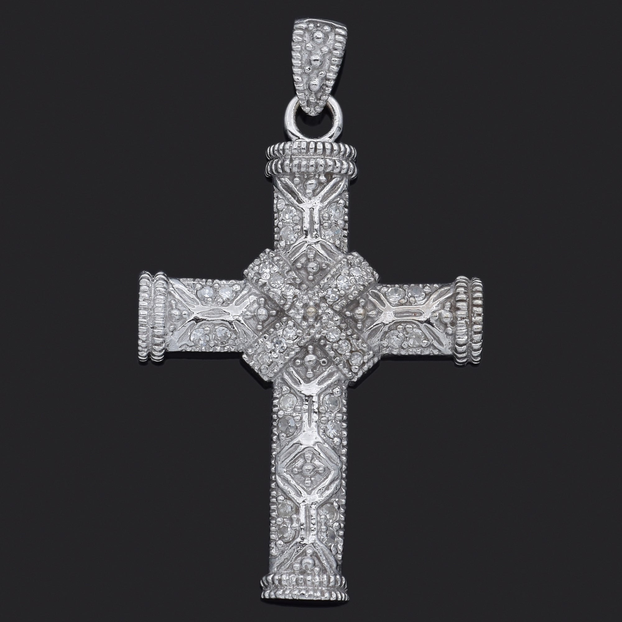 Vintage 14K White Gold 0.48 TCW Diamond Cross Pendant