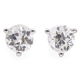 14K White Gold 0.98 TCW Old Euro Diamond Round Stud Earrings