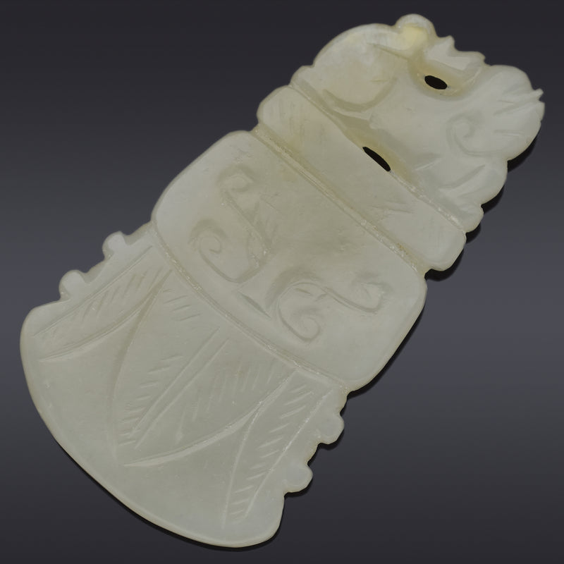 Antique Mutton Fat Jade Large Carved Foo Dog Pendant