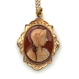 Antique 10K Yellow Gold Carnelian Cameo Pendant Necklace