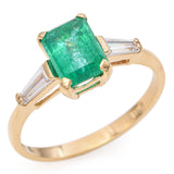 Vintage 14K Yellow Gold Emerald and Diamond Three-Stone Band Ring