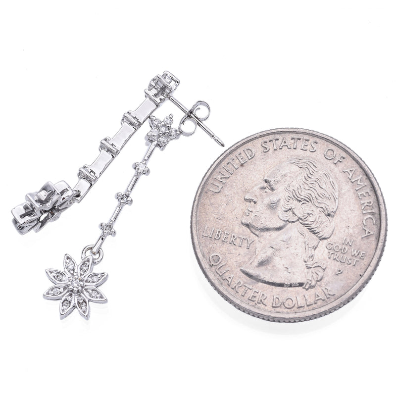 Estate 14K White Gold 0.36 TCW Diamond Floral Star Dangle Earrings