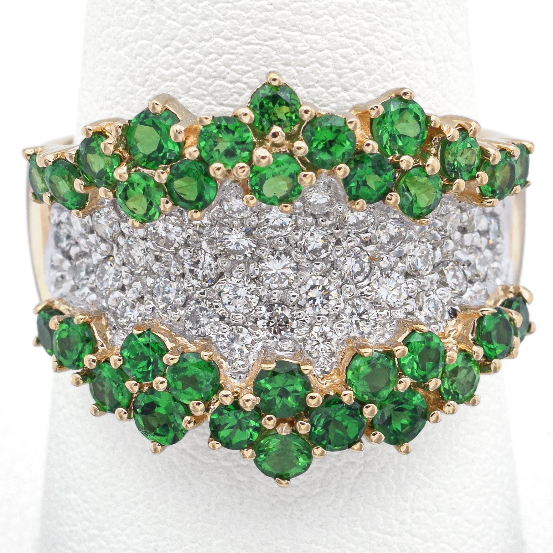 Estate 14K Yellow Gold Tsavorite & 0.74 TCW Diamond Band Ring Size 9