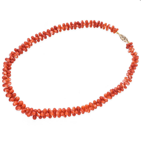 Vintage 14K Yellow Gold Red Coral Beaded Necklace