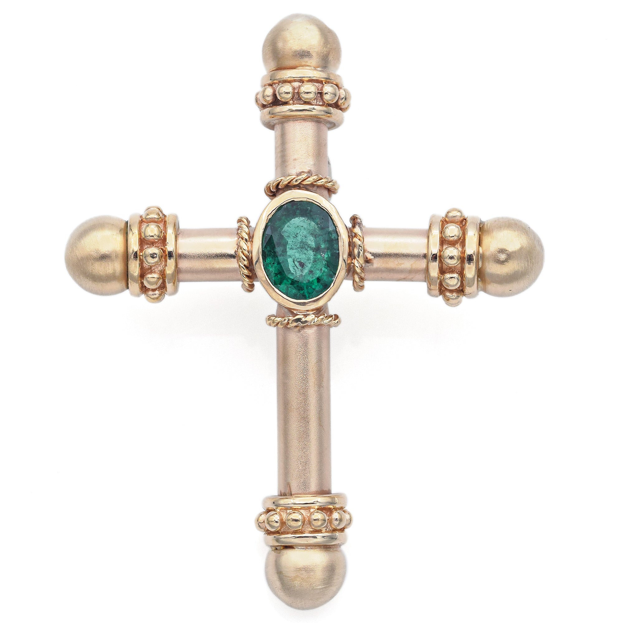 Vintage 14K Yellow Gold 1.22 Ct Emerald Cross Pendant