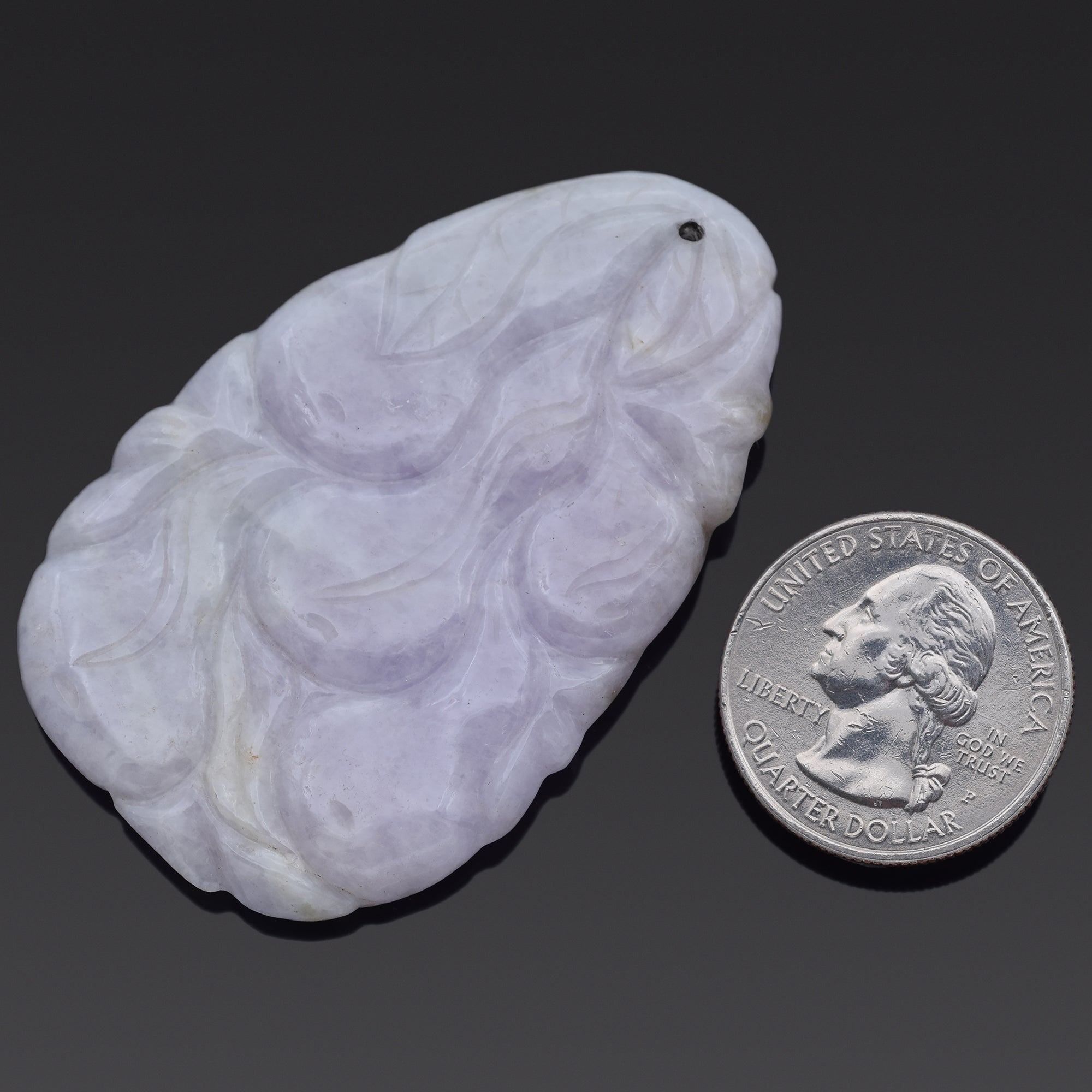 Vintage Translucent Lavender Jade Large Carved Floral Pendant 32.30 Grams