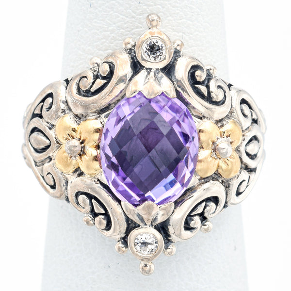 Barbara Bixby Sterling Silver & 18K Gold Amethyst & White Topaz Ring Size 5